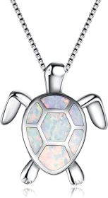 Opal Turtle Pendant Necklace for Women Health and Longevity Box Chain 16+2" Cute Animal for Women