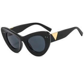 Retro Cat Eye Sunglasses Women Fashion Brand Designer Black Brown Shades UV400 Men Trending Clear Lens Anti Blue Sun Glasses (Lenses Color: black black)