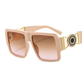 Retro Square Sunglasses Women Fashion Brand Designer Yellow Green Shades UV400 Men Trending Motorbike Punk Oversized Sun Glasses (Lenses Color: beige tea pink)