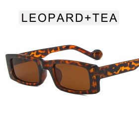 Fashion Rectangle Sunglasses Women Gradient Color Frame Glasses Retro Sunglass Men Outdoor Eyewear UV400 Sun Glass Brown Shades (Lens Color: leopard tea)