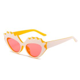 Fashion Cat Eye Sunglasses Women Color Block Sunglass Vintage Sun Glass Men Luxury Brand Design Eyewear UV400 Brown Shades (Lens Color: white pink)