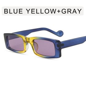 Fashion Rectangle Sunglasses Women Gradient Color Frame Glasses Retro Sunglass Men Outdoor Eyewear UV400 Sun Glass Brown Shades (Lens Color: blue yellow gray)