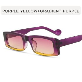 Fashion Rectangle Sunglasses Women Gradient Color Frame Glasses Retro Sunglass Men Outdoor Eyewear UV400 Sun Glass Brown Shades (Lens Color: purple yellow gray)