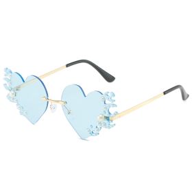 Fashion Heart Shape Sunglasses Women Rimless Sunglass Vintage Sun Glasses Female Eyewear UV400 Ocean Lens Luxury Shades (Lens Color: blue)