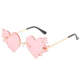 Fashion Heart Shape Sunglasses Women Rimless Sunglass Vintage Sun Glasses Female Eyewear UV400 Ocean Lens Luxury Shades (Lens Color: pink)