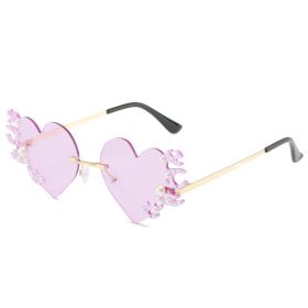 Fashion Heart Shape Sunglasses Women Rimless Sunglass Vintage Sun Glasses Female Eyewear UV400 Ocean Lens Luxury Shades (Lens Color: purple)