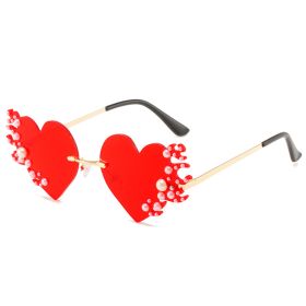 Fashion Heart Shape Sunglasses Women Rimless Sunglass Vintage Sun Glasses Female Eyewear UV400 Ocean Lens Luxury Shades (Lens Color: red)