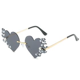 Fashion Heart Shape Sunglasses Women Rimless Sunglass Vintage Sun Glasses Female Eyewear UV400 Ocean Lens Luxury Shades (Lens Color: gray)