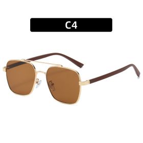 Fashion Square Sunglasses Women Double Bridge Glasses Retro Sunglass Men Mental Ocean Lens Eyewear UV400 Sun Glass Brown Shades (Lens Color: gold tea)