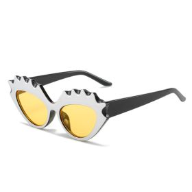 Fashion Cat Eye Sunglasses Women Color Block Sunglass Vintage Sun Glass Men Luxury Brand Design Eyewear UV400 Brown Shades (Lens Color: black silver yellow)