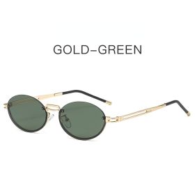 Fashion Rimless Oval Sunglasses Women Glasses Retro Sunglass Men Luxury Designer Driving Eyewear UV400 Sun Glass BrownShades (Lens Color: gold green)