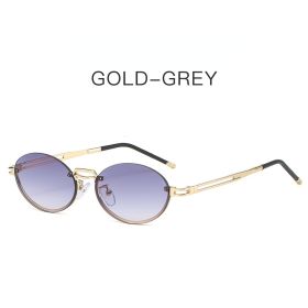 Fashion Rimless Oval Sunglasses Women Glasses Retro Sunglass Men Luxury Designer Driving Eyewear UV400 Sun Glass BrownShades (Lens Color: gold double gray)