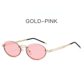 Fashion Rimless Oval Sunglasses Women Glasses Retro Sunglass Men Luxury Designer Driving Eyewear UV400 Sun Glass BrownShades (Lens Color: gold pink)