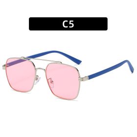 Fashion Square Sunglasses Women Double Bridge Glasses Retro Sunglass Men Mental Ocean Lens Eyewear UV400 Sun Glass Brown Shades (Lens Color: silver pink)