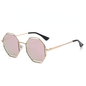 Fashion Polygonal Sunglasses Women Mental Sunglass Vintage Sun Glass Men Hollow Out Luxury Design Eyewear UV400 Gradient Shades (Lens Color: gold pink mercury)