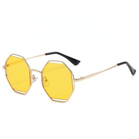 Fashion Polygonal Sunglasses Women Mental Sunglass Vintage Sun Glass Men Hollow Out Luxury Design Eyewear UV400 Gradient Shades (Lens Color: gold yellow)