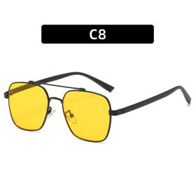 Fashion Square Sunglasses Women Double Bridge Glasses Retro Sunglass Men Mental Ocean Lens Eyewear UV400 Sun Glass Brown Shades (Lens Color: black yellow)