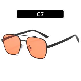 Fashion Square Sunglasses Women Double Bridge Glasses Retro Sunglass Men Mental Ocean Lens Eyewear UV400 Sun Glass Brown Shades (Lens Color: black orange)