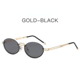 Fashion Rimless Oval Sunglasses Women Glasses Retro Sunglass Men Luxury Designer Driving Eyewear UV400 Sun Glass BrownShades (Lens Color: gold black)