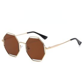 Fashion Polygonal Sunglasses Women Mental Sunglass Vintage Sun Glass Men Hollow Out Luxury Design Eyewear UV400 Gradient Shades (Lens Color: gold brown)