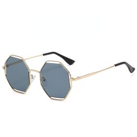 Fashion Polygonal Sunglasses Women Mental Sunglass Vintage Sun Glass Men Hollow Out Luxury Design Eyewear UV400 Gradient Shades (Lens Color: gold black)