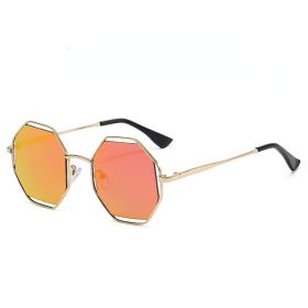 Fashion Polygonal Sunglasses Women Mental Sunglass Vintage Sun Glass Men Hollow Out Luxury Design Eyewear UV400 Gradient Shades (Lens Color: gold red mercury)