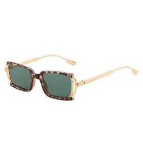 Fashion Square Personality Sunglasses Women Rectangle Sunglass Vintage Hollow Out Sun Glass Men Eyewear UV400 Black Brown Shades (Lens Color: leopard green)