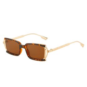 Fashion Square Personality Sunglasses Women Rectangle Sunglass Vintage Hollow Out Sun Glass Men Eyewear UV400 Black Brown Shades (Lens Color: leopard tea-)