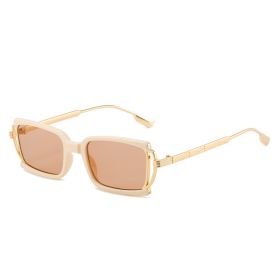 Fashion Square Personality Sunglasses Women Rectangle Sunglass Vintage Hollow Out Sun Glass Men Eyewear UV400 Black Brown Shades (Lens Color: beige tea)