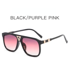 Fashiob Square Sunglasses Women Hollow Out Sunglass Vintage Sun Glass Men Luxury Brand Design Eyewear UV400 Gradient Shades (Lens Color: black purple pink)