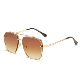 Fashion Square Sunglasses Women Mental Glasses Retro Sunglass Men Double Bridge Black Eyewear UV400 Sun Glass Gradient Shades (Lens Color: gold tea)