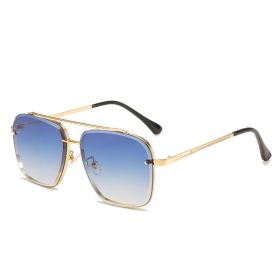 Fashion Square Sunglasses Women Mental Glasses Retro Sunglass Men Double Bridge Black Eyewear UV400 Sun Glass Gradient Shades (Lens Color: gold blue)