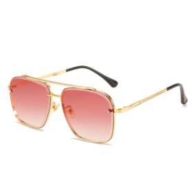 Fashion Square Sunglasses Women Mental Glasses Retro Sunglass Men Double Bridge Black Eyewear UV400 Sun Glass Gradient Shades (Lens Color: gold red)