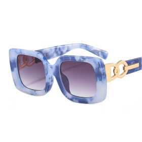 Fashion Rectangle Sunglasses Women Colourful Pattern Sunglass Vintage Sun Glass Men Luxury Design Eyewear UV400 Gradient Shades (Lens Color: blue leopard gray)