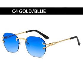 Fashion Riless Sunglasses Women Square Glasses Retro Sunglass Men Luxury Designer Eyewear UV400 Sun Glass Gradient Brown Shades (Lens Color: gold blue)