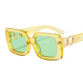 Fashion Rectangle Sunglasses Women Colourful Pattern Sunglass Vintage Sun Glass Men Luxury Design Eyewear UV400 Gradient Shades (Lens Color: yellow green)