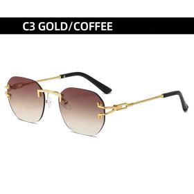 Fashion Riless Sunglasses Women Square Glasses Retro Sunglass Men Luxury Designer Eyewear UV400 Sun Glass Gradient Brown Shades (Lens Color: gold tea)