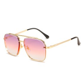 Fashion Square Sunglasses Women Mental Glasses Retro Sunglass Men Double Bridge Black Eyewear UV400 Sun Glass Gradient Shades (Lens Color: gold purple pink)