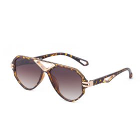 Pilot Sunglasses Women Oversized Sunglass Vintage Hollow Out Sun Glass Men Luxury Designer Eyewear UV400 Gradient Shades (Lens Color: leopard)