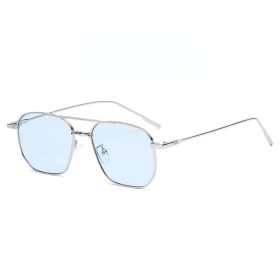 Fashion Pilot Sunglasses Women Polygonal Glasses Retro Sunglass Men Double Bridge Eyewear UV400 Sun Glass Gradient Shades (Lens Color: silver blue)