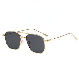 Fashion Pilot Sunglasses Women Polygonal Glasses Retro Sunglass Men Double Bridge Eyewear UV400 Sun Glass Gradient Shades (Lens Color: gold black)