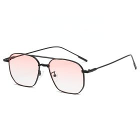 Fashion Pilot Sunglasses Women Polygonal Glasses Retro Sunglass Men Double Bridge Eyewear UV400 Sun Glass Gradient Shades (Lens Color: black pink)