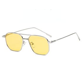 Fashion Pilot Sunglasses Women Polygonal Glasses Retro Sunglass Men Double Bridge Eyewear UV400 Sun Glass Gradient Shades (Lens Color: silver yellow)