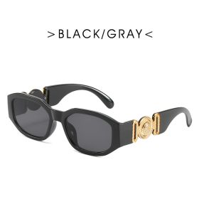 Fashion Small Square Sunglasses Women Retro Shades UV400 Black Brown Ocean Gradient Lens Men Club Sun Glasses (Lens Color: black black)