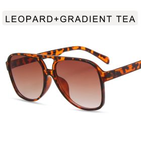 Fashion Double Bridge Pilot Sunglasses Women Sunglass Vintage Sun Glass Men Luxury Brand Design Eyewear UV400 Gradient Shades (Lens Color: leopard tea)