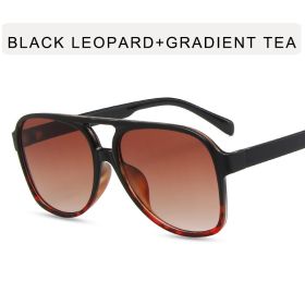 Fashion Double Bridge Pilot Sunglasses Women Sunglass Vintage Sun Glass Men Luxury Brand Design Eyewear UV400 Gradient Shades (Lens Color: black leopard tea)