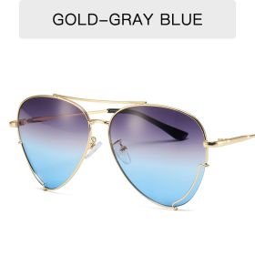 Fashion Pilot Double Bean Sunglasses Women Sunglass Vintage Sun Glass Men Luxury Brand Design Eyewear UV400 Gradient Ocean Shade (Lens Color: gray blue)