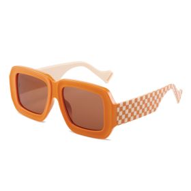 Retro Polygon Square Women Sunglasses Fashion Wide Legs Plaid Decoration Blue Pink Men Punk Sun Glasses Brown Shades UV400 (Lens Color: orange tea)