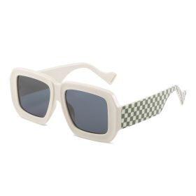 Retro Polygon Square Women Sunglasses Fashion Wide Legs Plaid Decoration Blue Pink Men Punk Sun Glasses Brown Shades UV400 (Lens Color: beige gray)