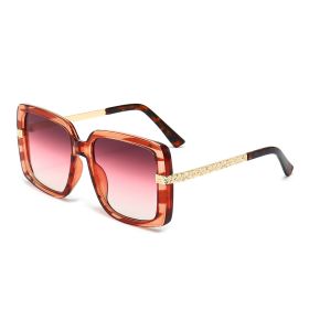 Fashion Square Sunglasses Women Oversized Sunglass Vintage Sun Glass Men Luxury Designer Eyewear UV400 Gradient Shades (Lens Color: strip tea)